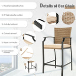 5 PCS Outdoor Bar Height Patio Bistro Set Steel Square Bar Table with 4 Rattan Bar Chairs & Cushions
