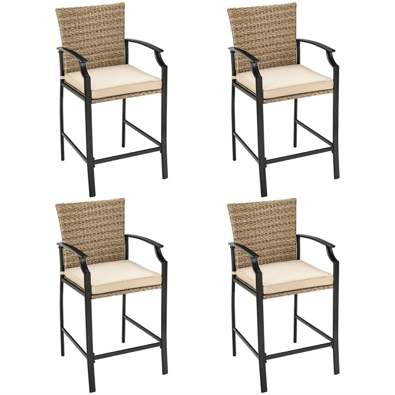 5 PCS Outdoor Rattan Patio Bar Height Bistro Set with Cushions