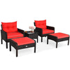 5 Pcs Rattan Patio Furniture Set Conversation Sofa Coffee Table Set with Cushioned Sofas & Ottomans