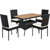 5 Pcs Wicker Patio Dining Set with Acacia Wood Table & Outdoor Rattan Chairs