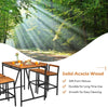 5 Piece Patio Rattan Bar Table Set with Umbrella Hole Acacia Wood High Dining Bistro Set with 4 Bar Stools