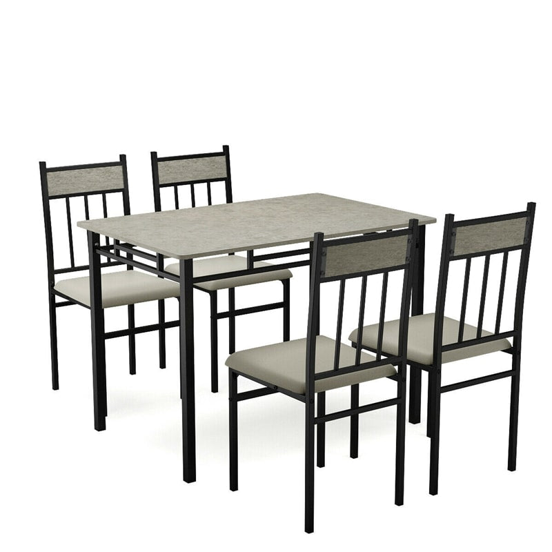 5 Piece Faux Marble Dining Table Set Kitchen Breakfast Furniture with 4 Padded Chairs
