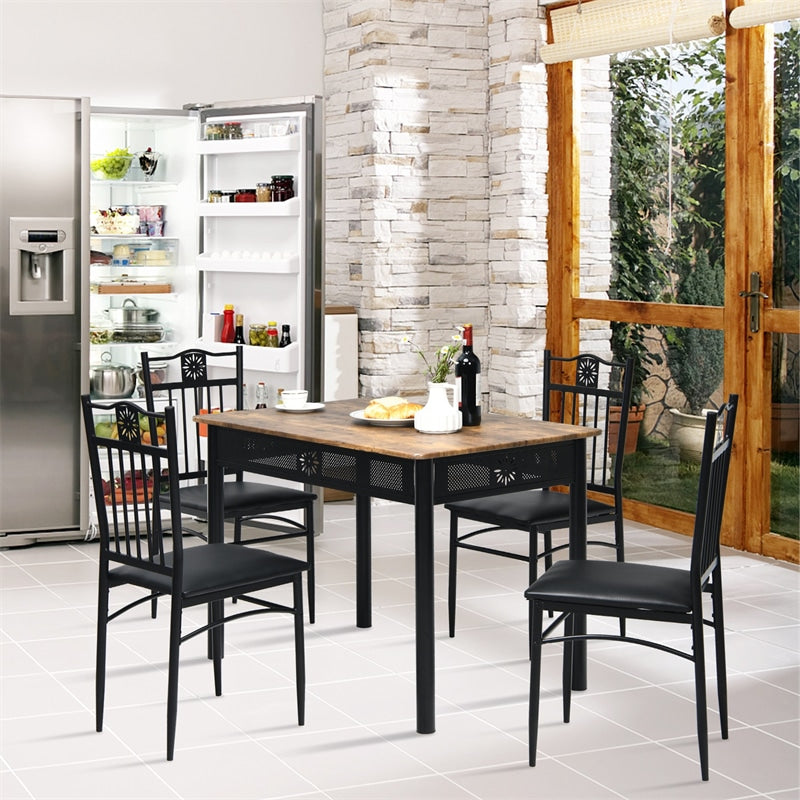 5 Piece Vintage Kitchen Dining Table Set Wood Top Metal Frame Table with 4 Padded Dining Chairs