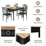 5 Piece Vintage Kitchen Dining Table Set Wood Top Metal Frame Table with 4 Padded Dining Chairs