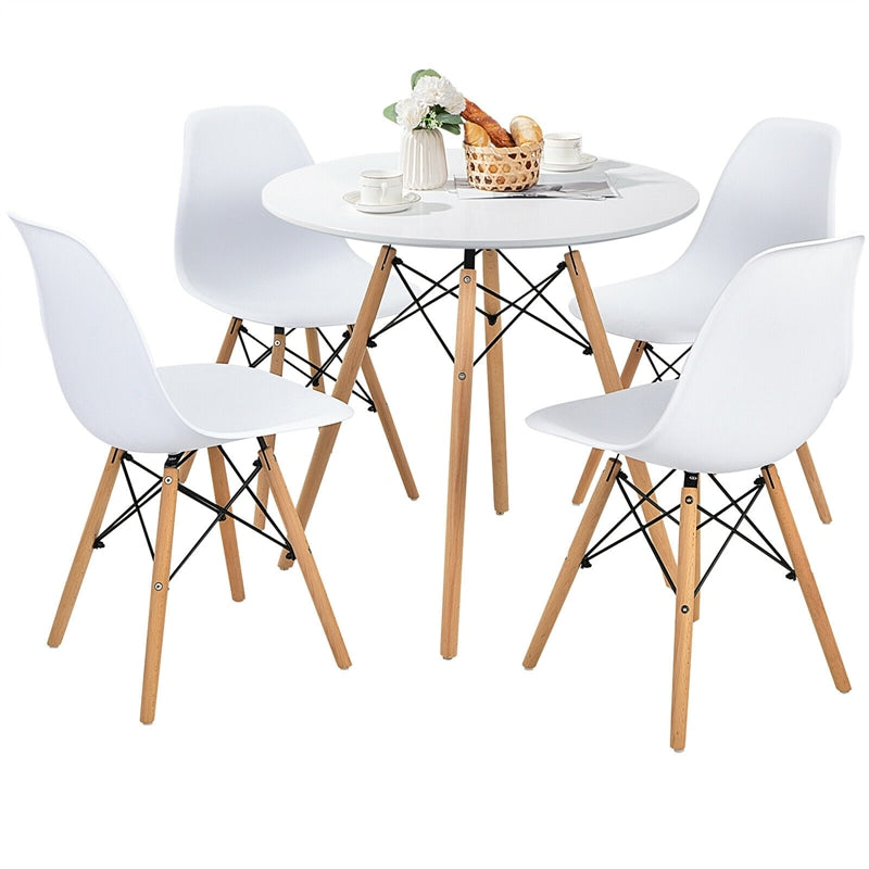 5 Piece Modern Round Dining Table Set with 4 DSW Dining Chairs & Solid Wood Legs