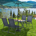 5 Piece Patio Dining Furniture Set Folding Table Chair Set with Umbrella Hole