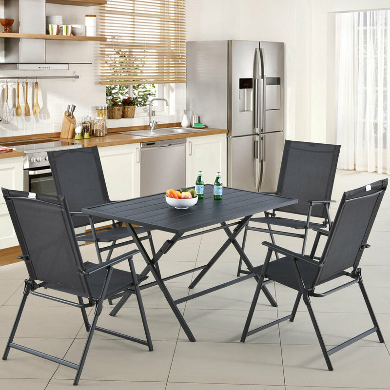 5 Piece Patio Dining Furniture Set Folding Table Chair Set with Umbrella Hole