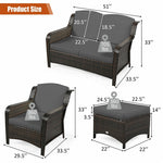 5 Piece Patio Rattan Furniture Wicker Conversation Set Sectional Sofa Set with Cushions & Ottoman