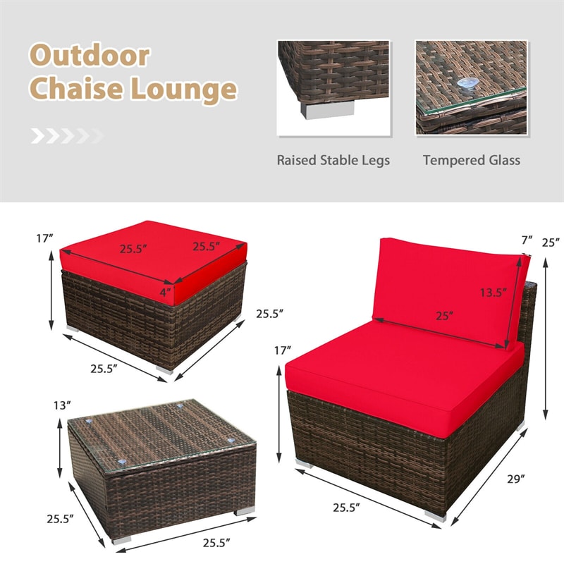 5 Piece Outdoor Rattan Furniture Wicker Lounge Chair Set with Glass Coffee Table & Soft Cushions