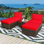 5 Piece Wicker Rattan Outdoor Furniture Set Armless Chairs Ottomans Coffee Table with Soft Cushions