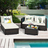 5 Piece Wicker Outdoor Sectional Sofa Rattan Patio Conversation Set with Coffee Table & Cushions