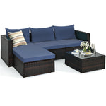 5 Piece Rattan Patio Conversation Set Sectional Sofa with Coffee Table & Cushions