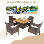 5 Piece Wicker Patio Dining Table Set Rattan Furniture Set with Cushioned Armchairs & Umbrella Hole