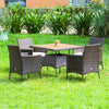 5 Piece Wicker Patio Dining Table Set Rattan Furniture Set with Cushioned Armchairs & Umbrella Hole