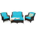 5 Piece Patio Rattan Furniture Wicker Conversation Set Sectional Sofa Set with Cushions & Ottoman