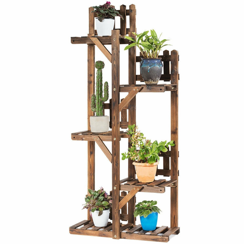 5 Tier Wood Plant Stand Flower Rack Outdoor Display Shelf
