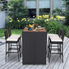 5 Piece Patio PE Wicker Bar Set Outdoor Acacia Wood Dining Table Bistro Set with Rattan Bar Stool Chair