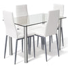 5 Piece Modern Kitchen Dining Room Set with Tempered Glass Dining Table & 4 PVC Leather Chairs