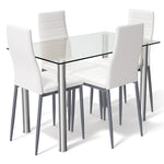 5 Piece Modern Kitchen Dining Room Set with Tempered Glass Dining Table & 4 PVC Leather Chairs
