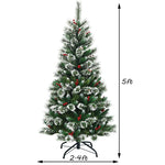 5ft Snow Flocked Pencil Artificial Christmas Tree with Red Berries