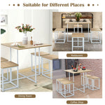 5pcs Compact Dining Table Set with 4 Square Stools & Metal Frame for Small Space Pub Apartment