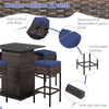 5 Piece Outdoor Rattan Bar Set Wicker Bar Furniture with 4 Cushioned Stools & Smooth Top Table Hidden Storage Shelf