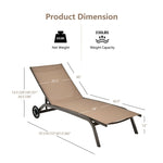 Outdoor Chaise Lounge Chair 6-Position Adjustable Patio Recliner Chair with Wheels for Backyard Pool