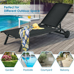 Outdoor Chaise Lounge Aluminum Patio Lounge Chair Reclining Pool Chair with Wheels & 6-Position Adjustable Backrest for Beach Yard