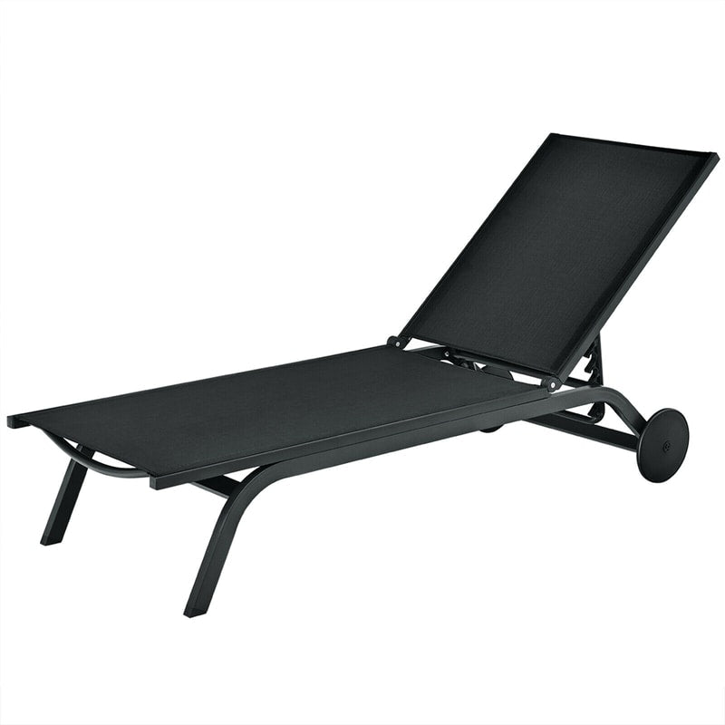Outdoor Chaise Lounge Aluminum Patio Lounge Chair Reclining Pool Chair with Wheels & 6-Position Adjustable Backrest for Beach Yard