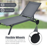 6-Position Adjustable Patio Chaise Lounge Chair Outdoor Beach Recliner with Wheels