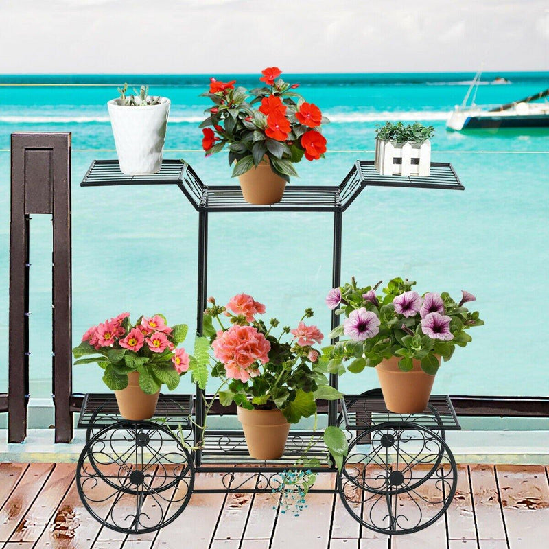 6-Tier Outdoor Garden Cart Metal Flower Rack Display Stand with 4 Wheels - Bestoutdor