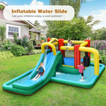 Inflatable Water Slide 6 in 1 Giant Jumping Bounce House Splash Pool with Crawling Tunnel, Pendulum for Kids Backyard Fun Without Blower