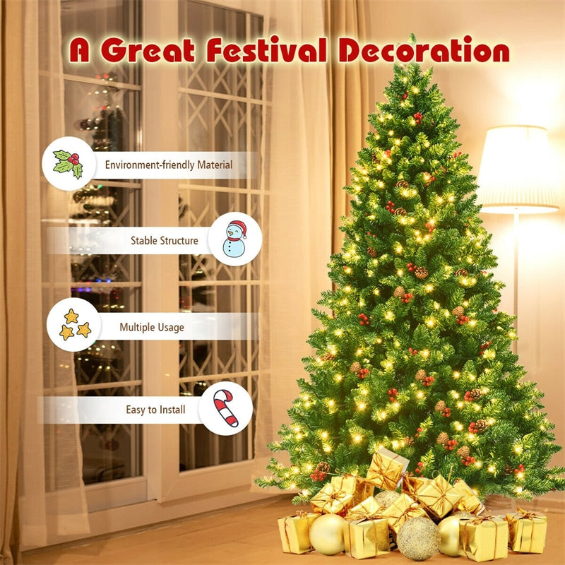 6.5FT Pre-Lit Hinged Christmas Tree with 1100 Branch Tips and Metal Stand