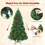 6.5FT Pre-Lit Hinged Christmas Tree with 1100 Branch Tips and Metal Stand