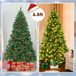 6.5FT Pre-Lit Hinged Christmas Tree 1100 Branch Tips with 450 LED Lights & Metal Stand