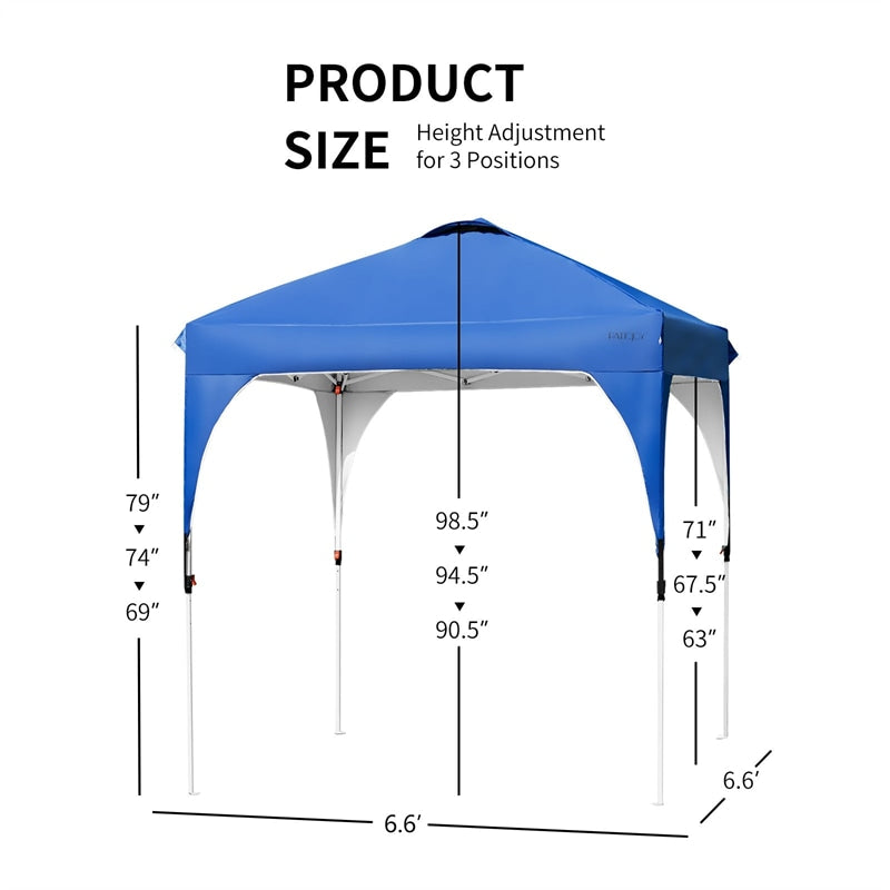 6.6' x 6.6' Outdoor Pop-up Canopy Tent Height Adjustable with Roller Bag