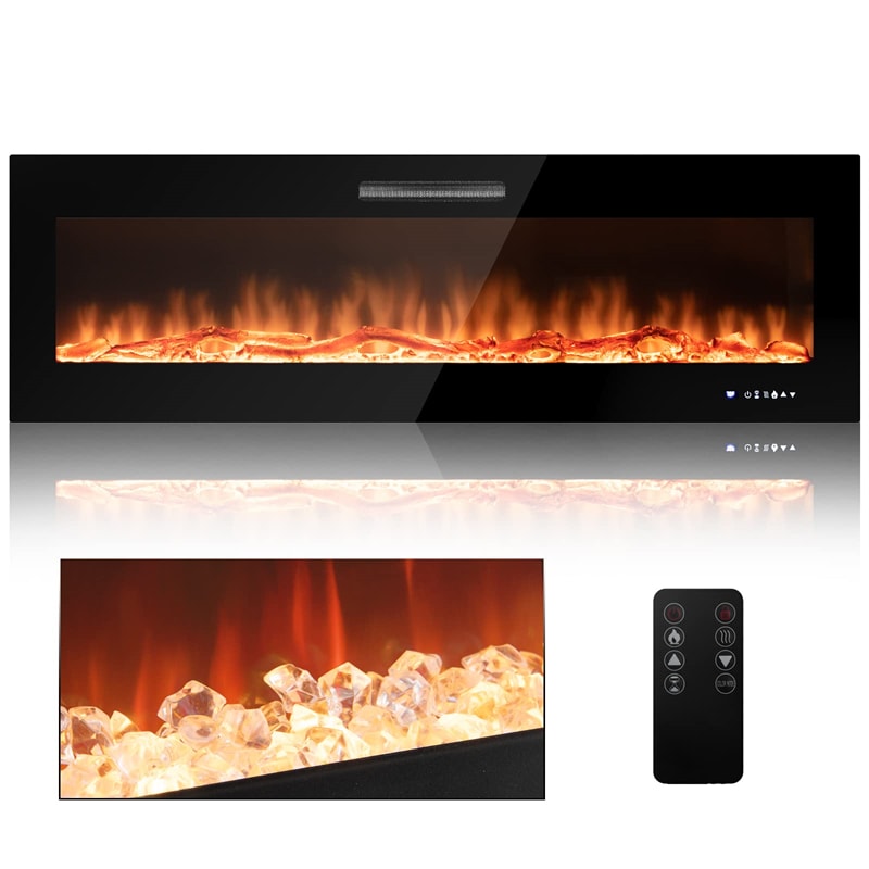 60" Electric Fireplace Insert 5000 BTU Recessed Fireplace with Decorative Crystal & 9 Flame Colors