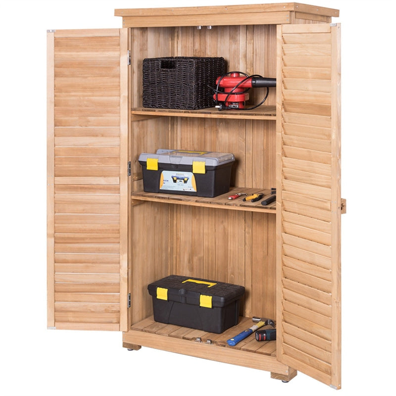 63" Outdoor Wooden Storage Shed Garden Tool Cabinet with Latch Detachable Shelves & Pitch Roof