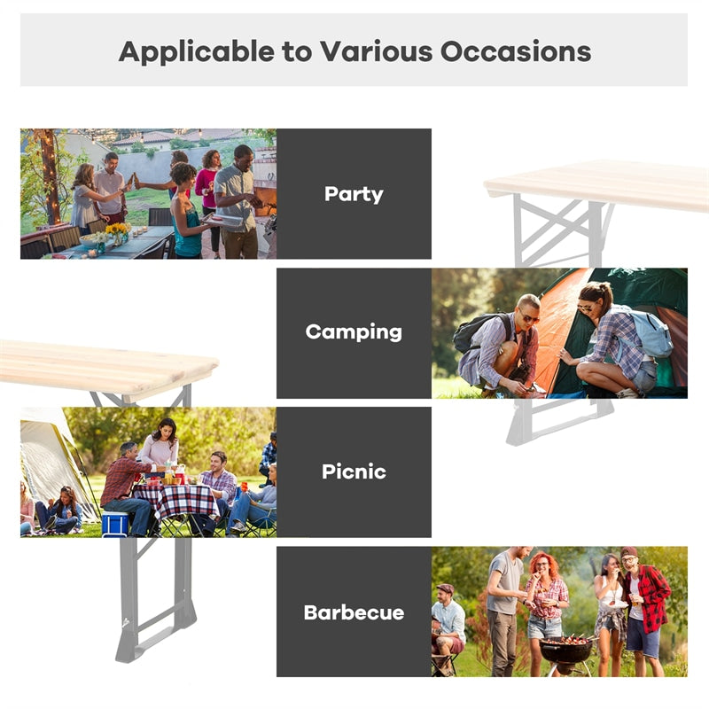 66.5 Inch Adjustable Height Outdoor Wood Folding Picnic Table with Umbrella Hole