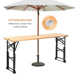 66.5 Inch Adjustable Height Outdoor Wood Folding Picnic Table Beer Table with Umbrella Hole