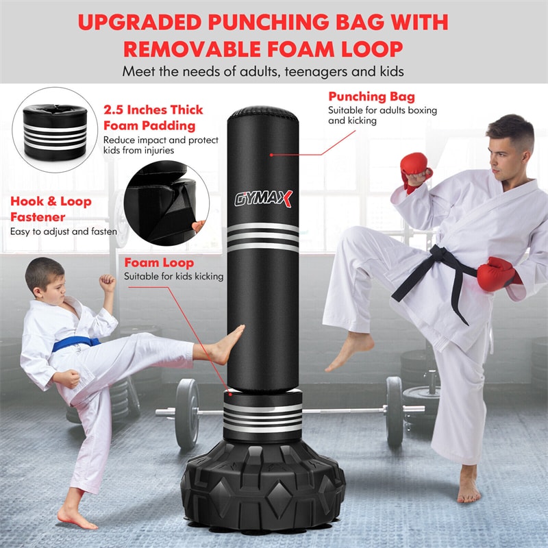 67" Freestanding Punching Bag 220LBS Heavy Boxing Bag Kickboxing Bag with 12 Suction Cup Base Shock Absorber for Adults Youth