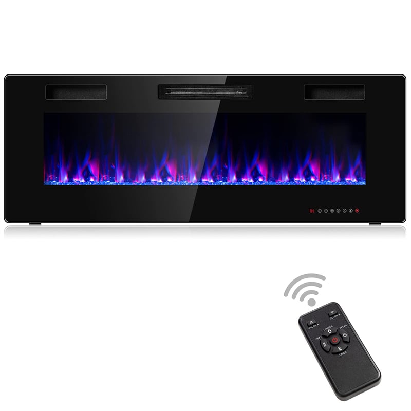 68" Ultra-Thin Electric Fireplace Insert, Recessed Wall Mounted Fireplace with Crystal Log Decoration, Adjustable Flame, Remote Control, ETL Certified