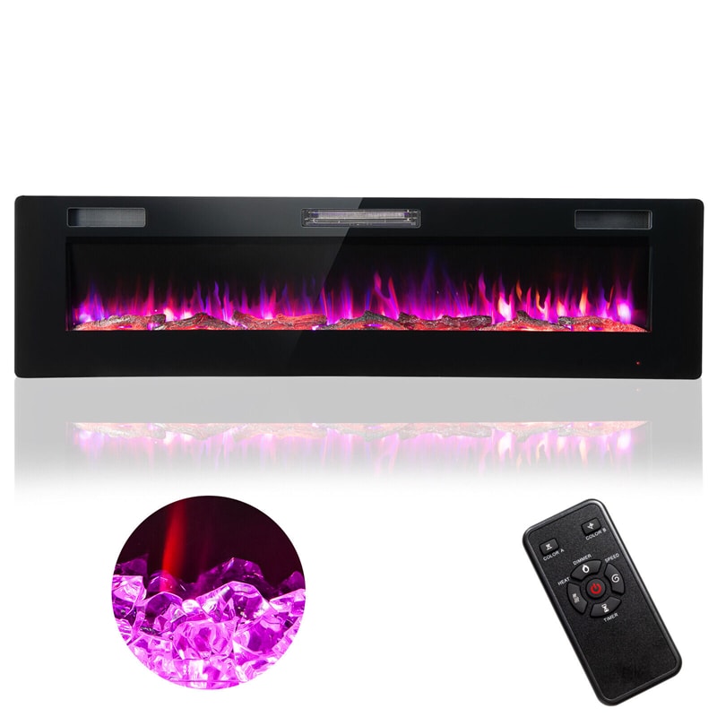 68 Inch Ultra-Thin Electric Fireplace Insert Recessed Wall Mounted Fireplace with Remote Control Crystal Log Decoration Adjustable Flame Effect