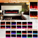 68" Ultra-Thin Electric Fireplace Insert, Recessed Wall Mounted Fireplace with Crystal Log Decoration, Adjustable Flame, Remote Control, ETL Certified