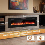68" Ultra-Thin Electric Fireplace Insert, Recessed Wall Mounted Fireplace with Crystal Log Decoration, Adjustable Flame, Remote Control, ETL Certified