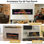 68" Ultra-Thin Electric Fireplace Insert, Recessed Wall Mounted Fireplace with Crystal Log Decoration, Adjustable Flame, Remote Control, ETL Certified