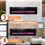 68" Ultra-Thin Electric Fireplace Insert, Recessed Wall Mounted Fireplace with Crystal Log Decoration, Adjustable Flame, Remote Control, ETL Certified