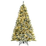 6FT Snow Flocked Christmas Tree Pre-Lit Hinged Artificial Xmas Tree with 928 Branch Tips & Metal Stand
