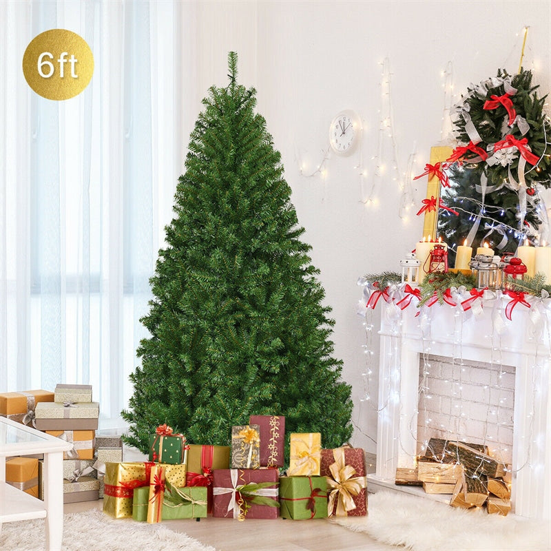 6FT Pre-lit Artificial Christmas Tree Hinged Xmas Tree 1000 PVC Branch with 350 Dual-Colored LED Lights & Metal Stand