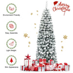 6FT Unlit Hinged Snow-flocked Artificial Pencil Christmas Tree with 500 Branch Tips